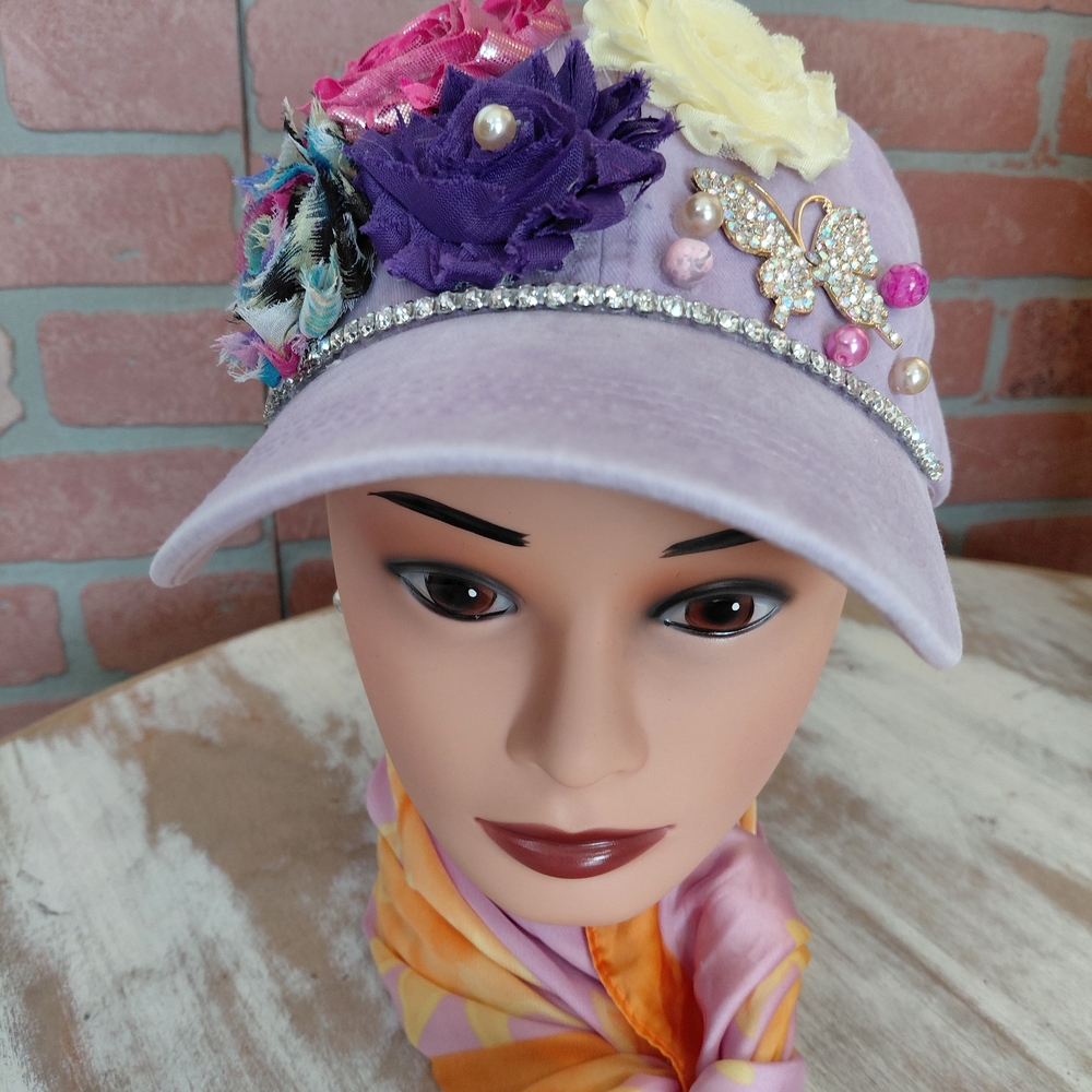 Lavender Embellished Floral Baseball Cap